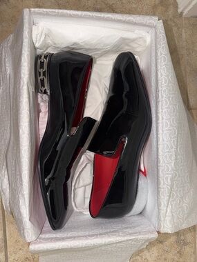 Nordstrom Black Patent Leather Slip-On Loafers with Red Interior